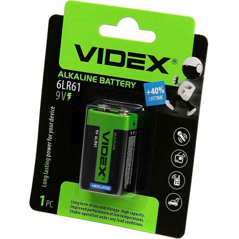 Батарейки Videx 6LR61/9V блистер крона0